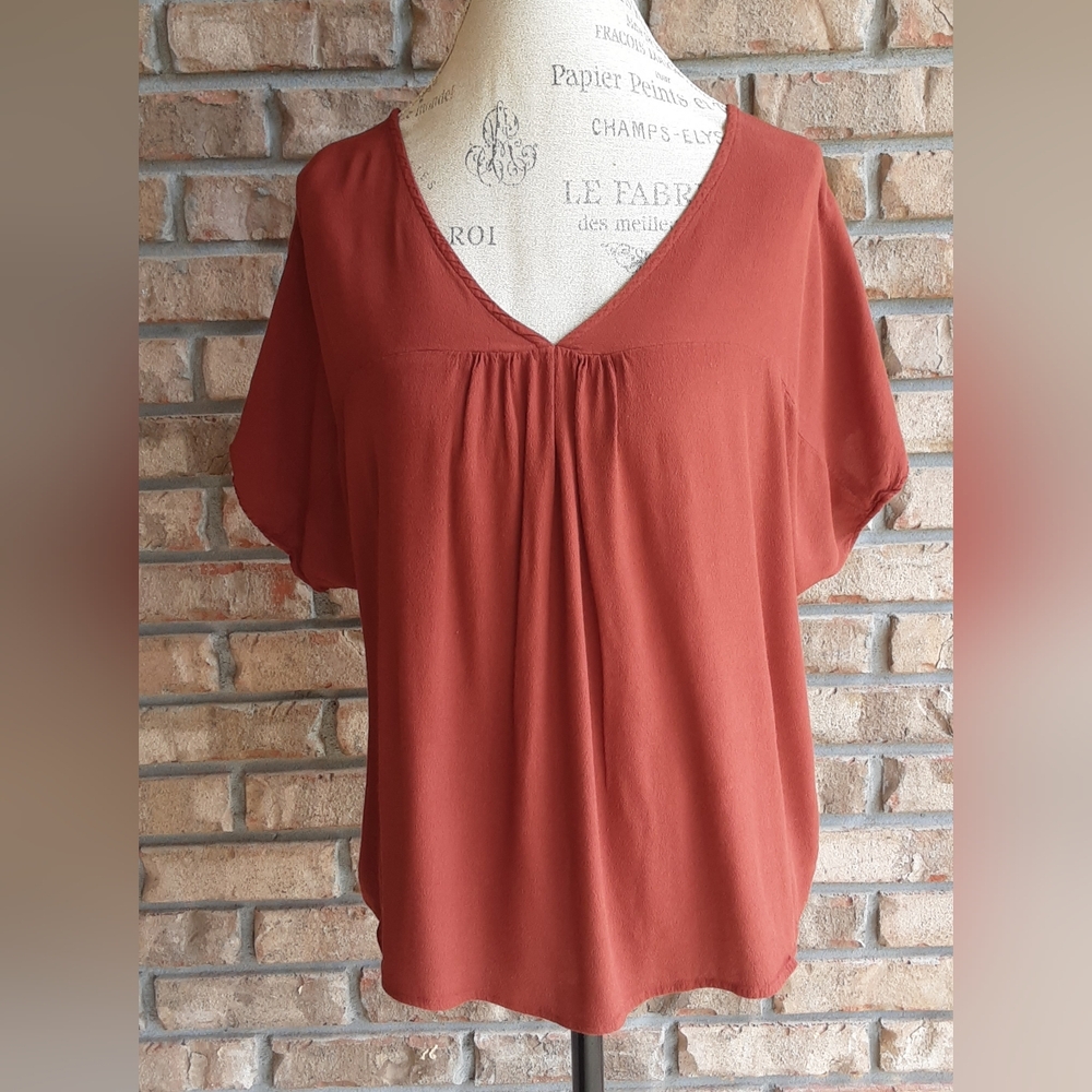 Madewell Rhyme Burnt Orange Rust Short Sleeve Blouse.